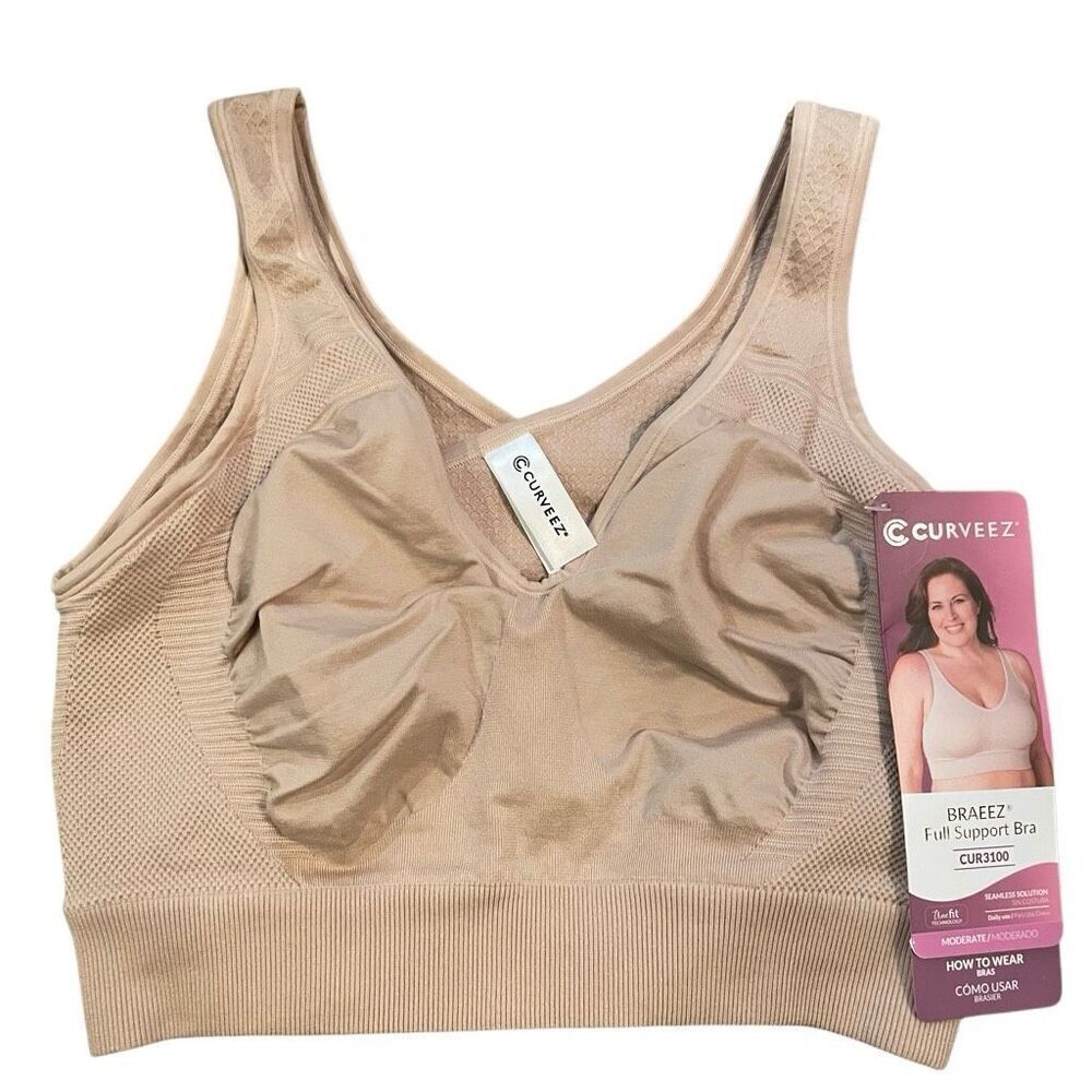 Curveez Womens Braeez Full Support Bra L Beige Full Coverage 7 Wonders Seamless